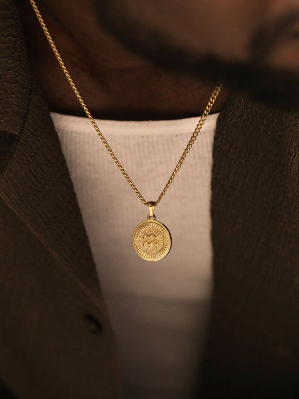 Men's Gold Aquarius Pendant Necklace